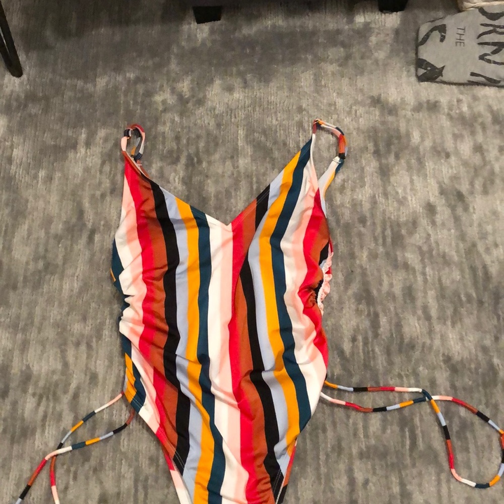 One piece striped bathing suit